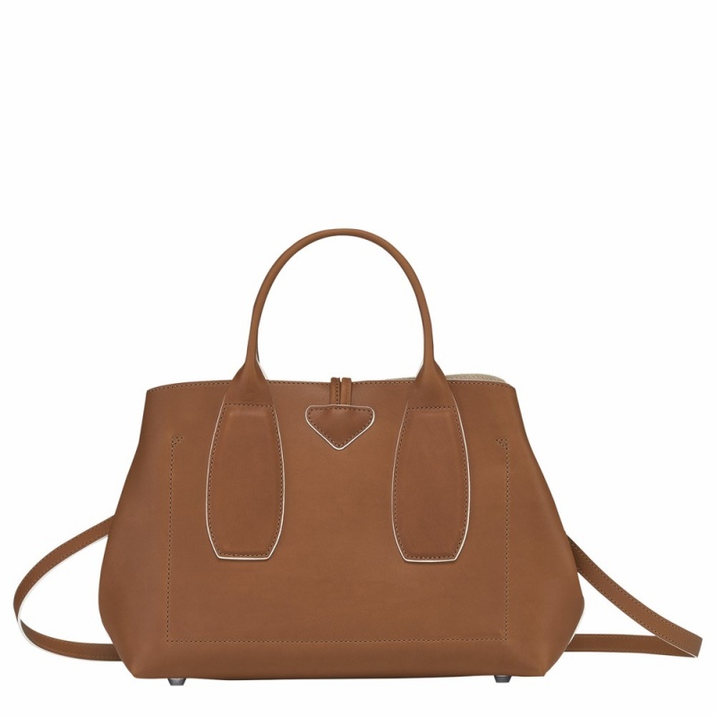 Brown Longchamp Roseau M Women's Handbags
